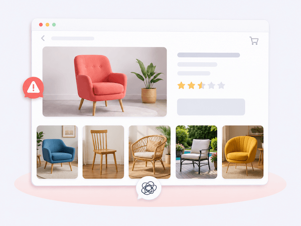 Mismatched ecommerce product images in a browser mockup