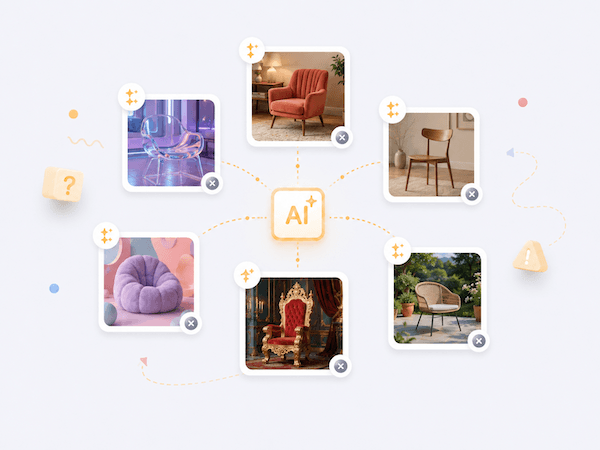 AI-generated images branching into inconsistent visual directions